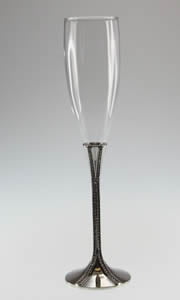 wine champagne flute toasting glass with decorated metal stem