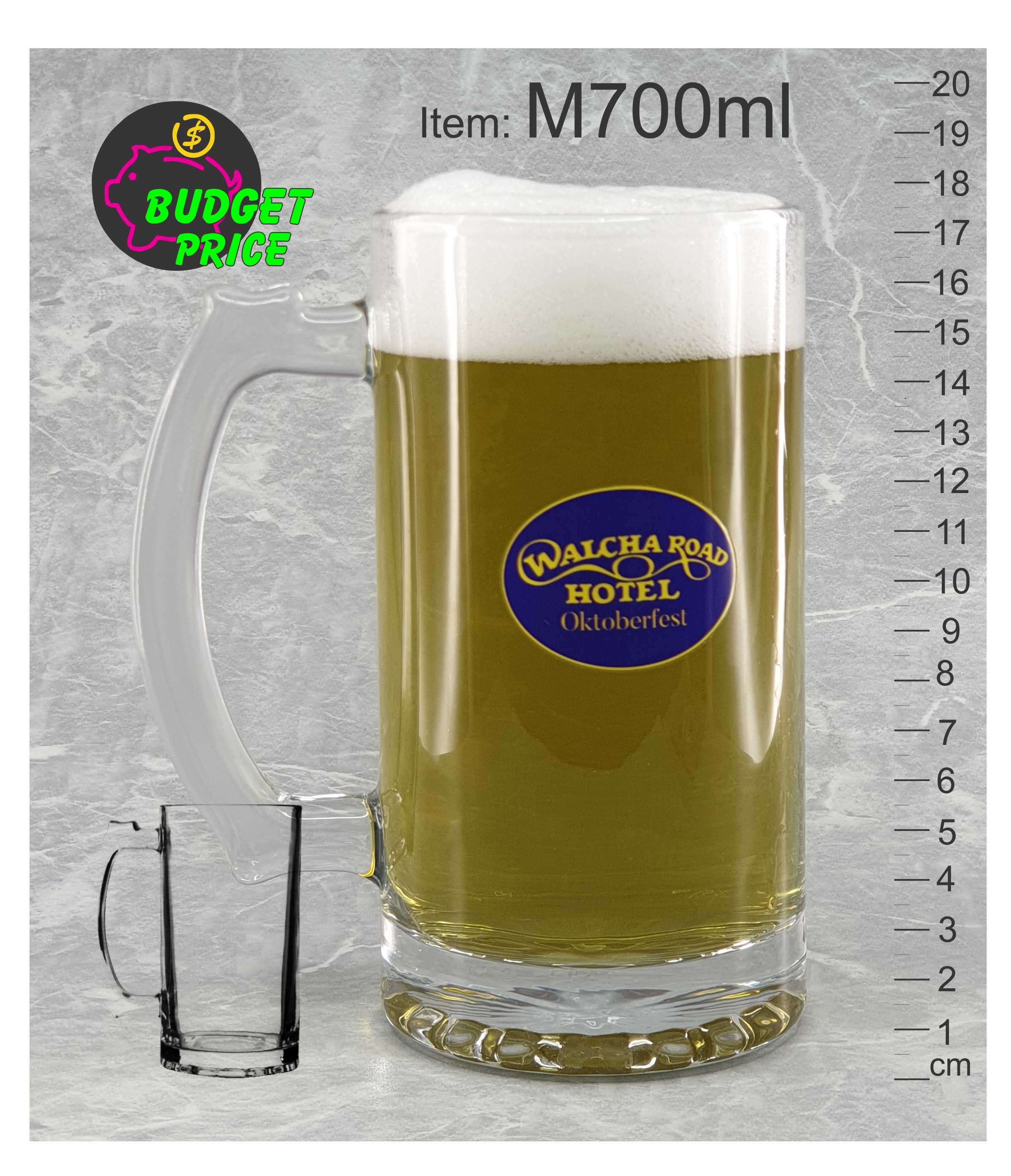 M700 700ml 24oz Oktoberfest large glass beer stein mug tankard event festival decal print laser Australia personalised glasses