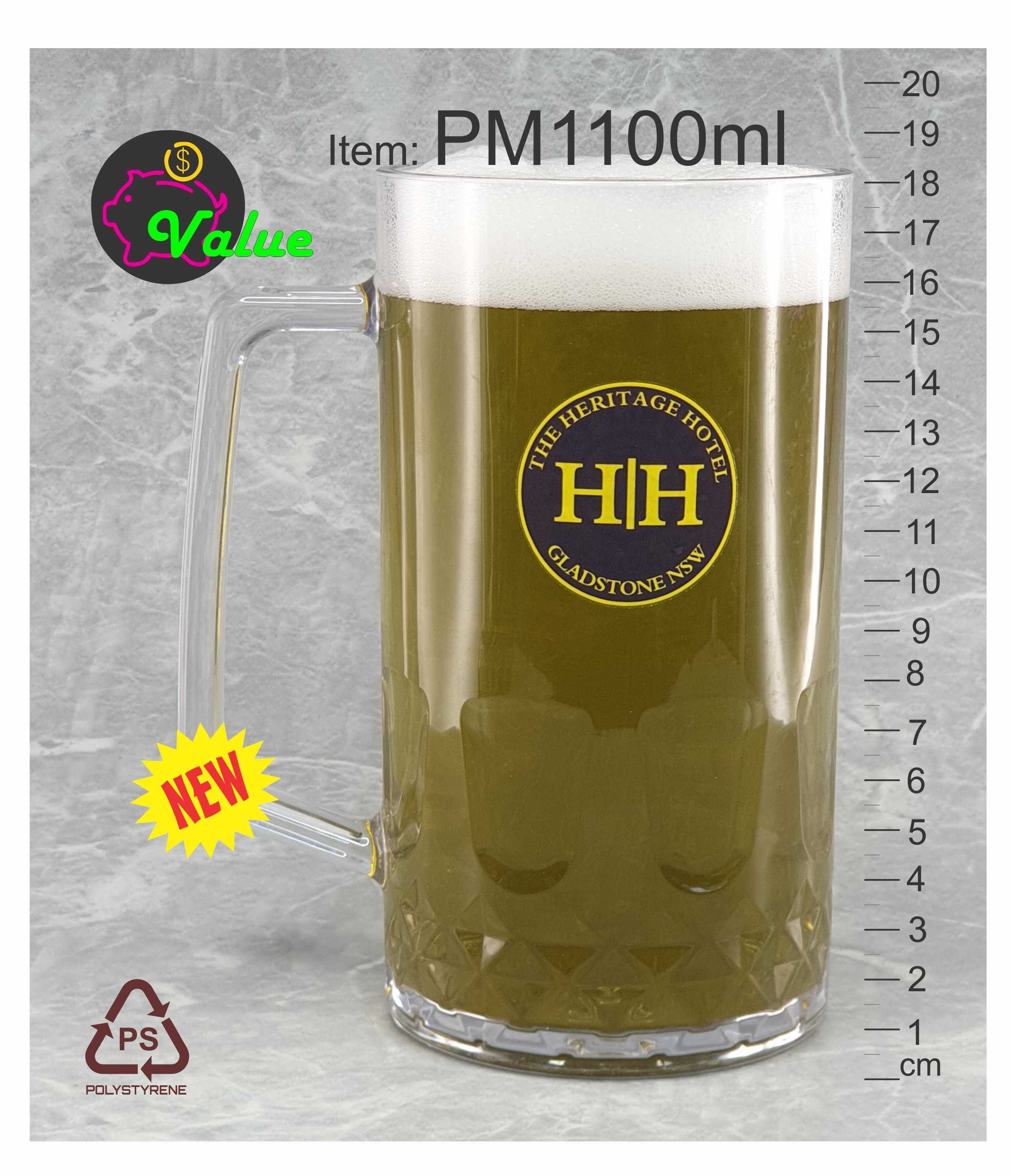 PM1100 1L one 1 litre liter plastic beer mug stein Australia