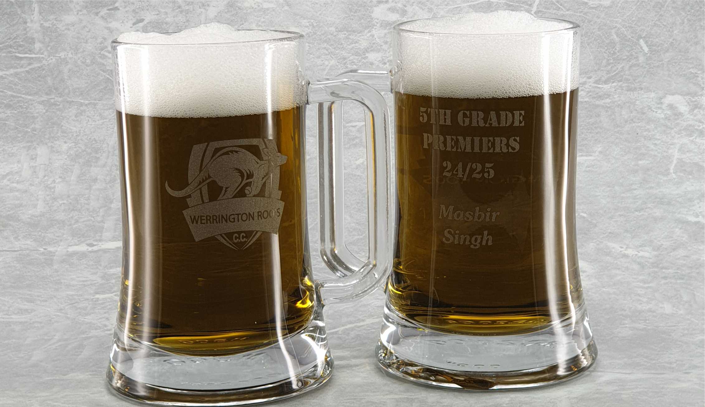 Laser engraved beer glass suitable for commercial dishwasher use