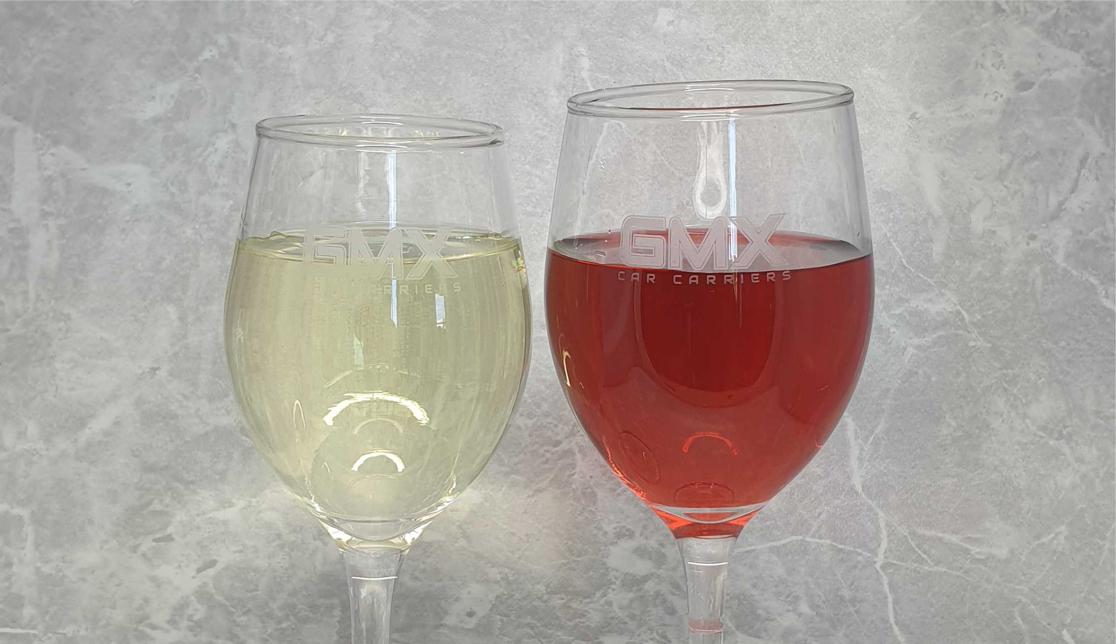 Laser engraved wine glass suitable for commercial dishwasher use